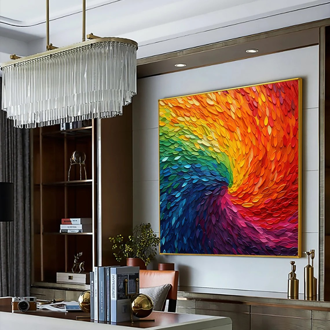 Rainbow Swirl Textured Abstract Oil Painting - Vibrant Art #JJ 043