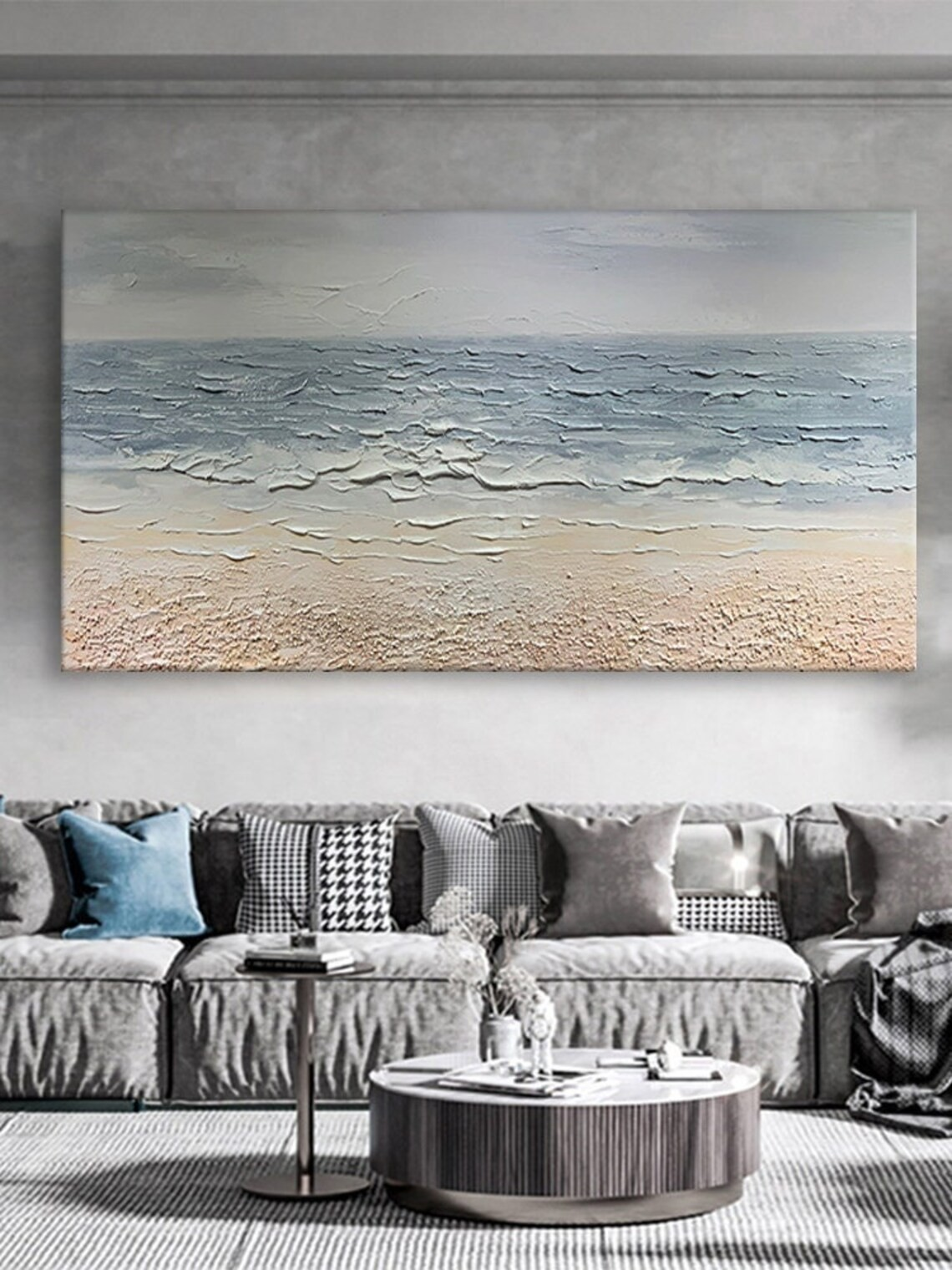 Calm Seascape Textured Abstract Oil Painting - Beach Art #JJ 032