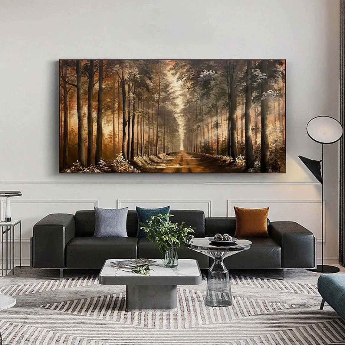 Golden Forest Path Abstract Oil Painting - Tranquil Art #JJ 039