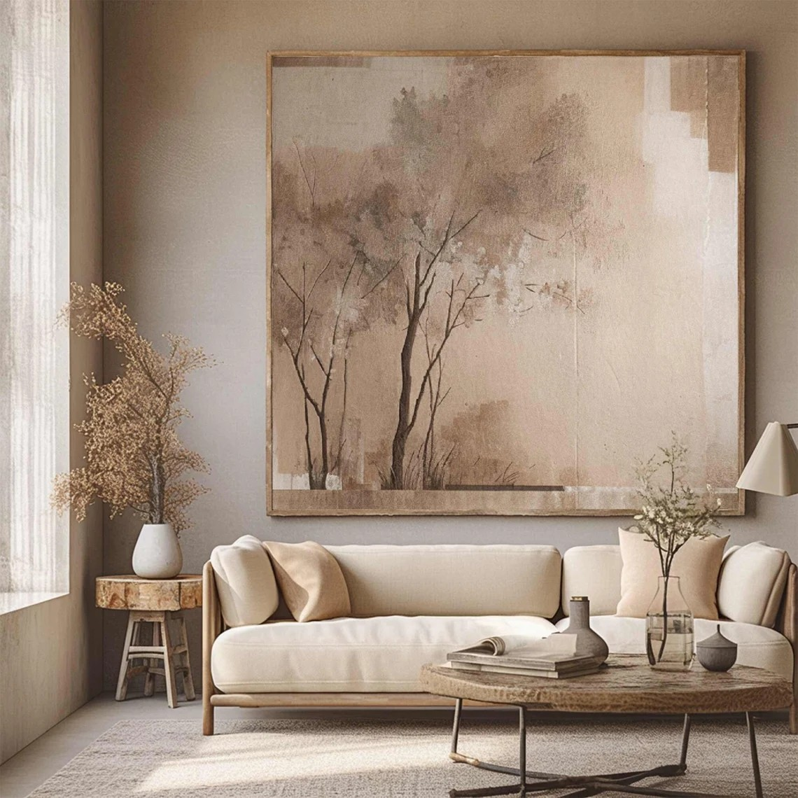 Neutral Tone Landscape Oil Painting - Minimalist Earthy Art #JJ 008