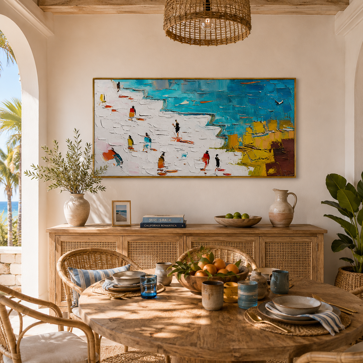 Coastal Promenade – Textured Colorful Panoramic Wall Art