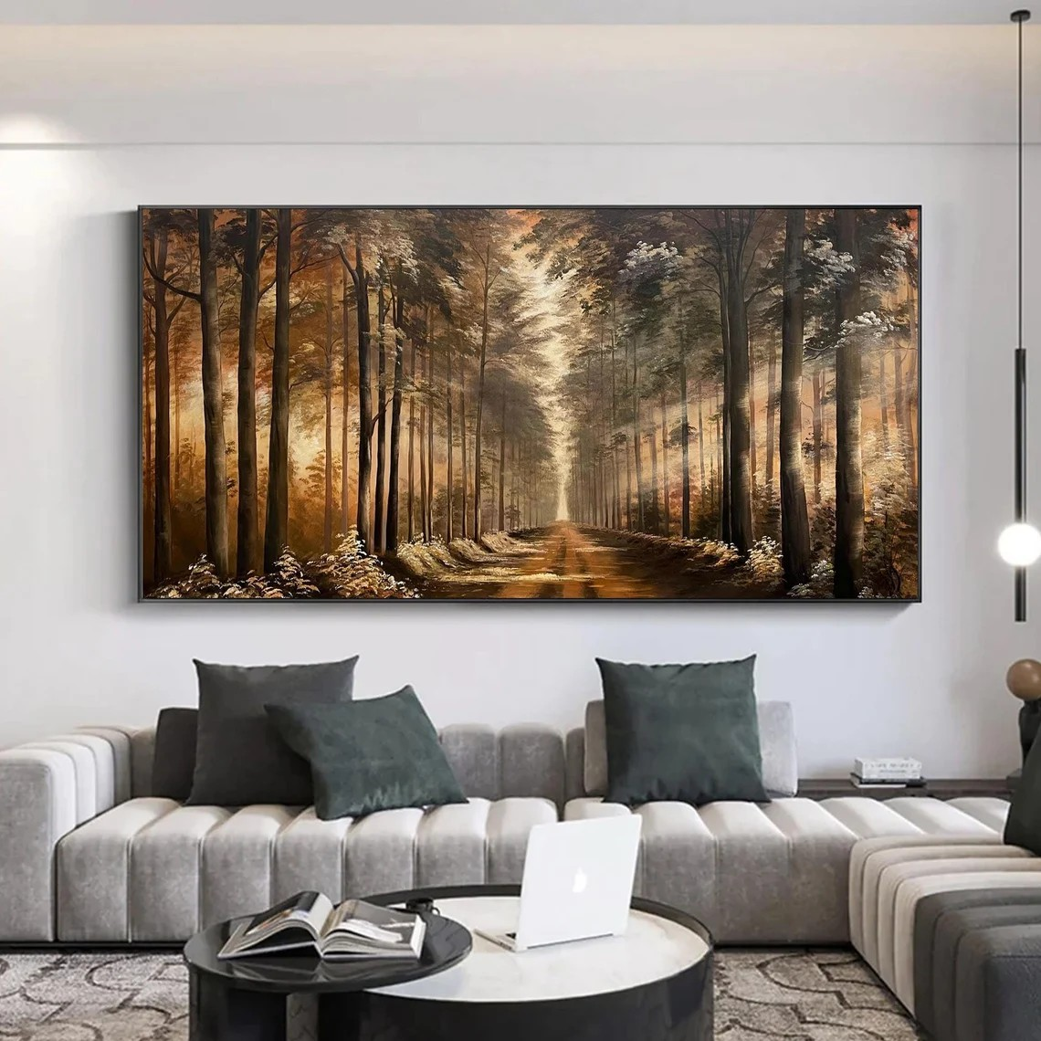 Golden Forest Path Abstract Oil Painting - Tranquil Art #JJ 039