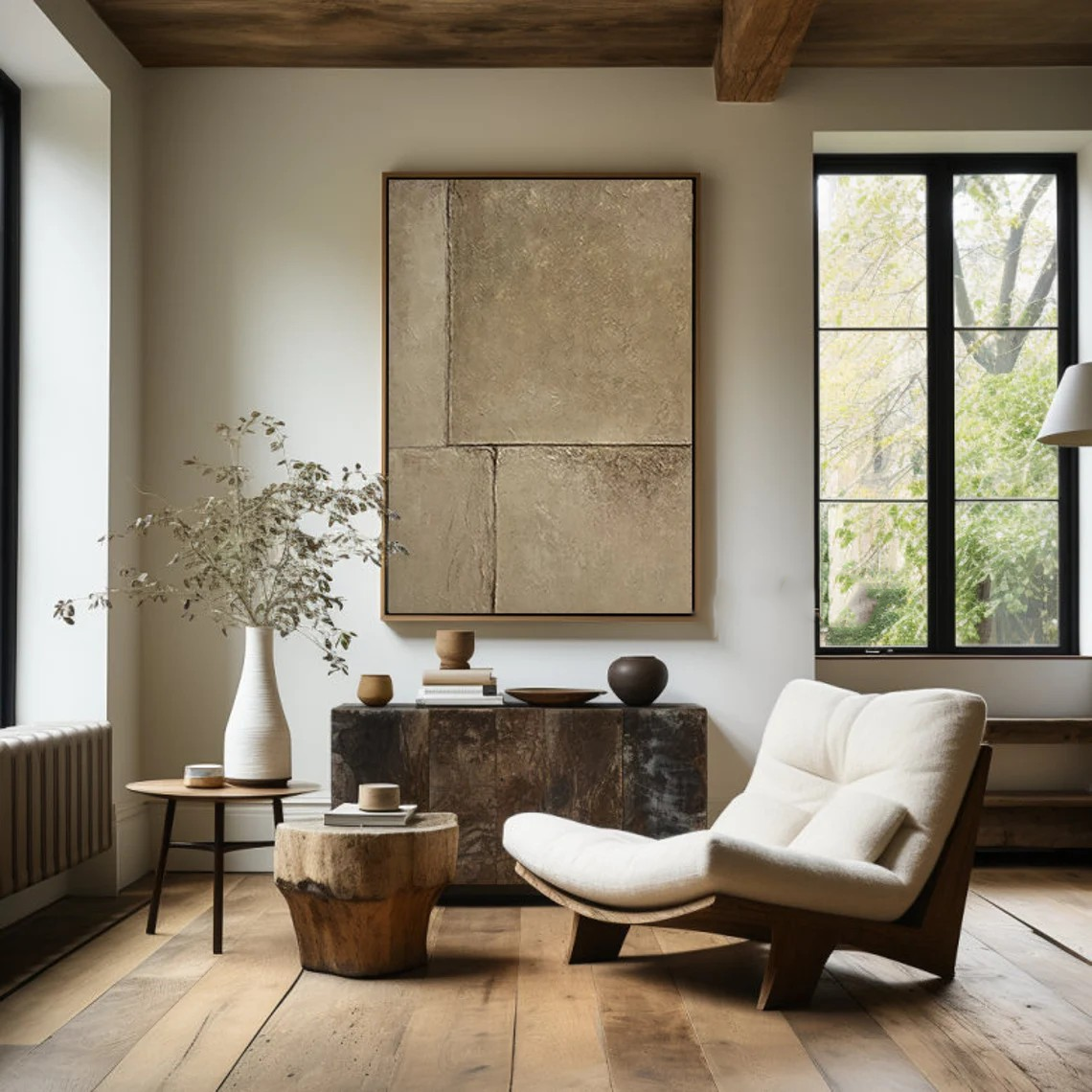 Textured Abstract Art - Hand-Painted Beige Painting #TC 110