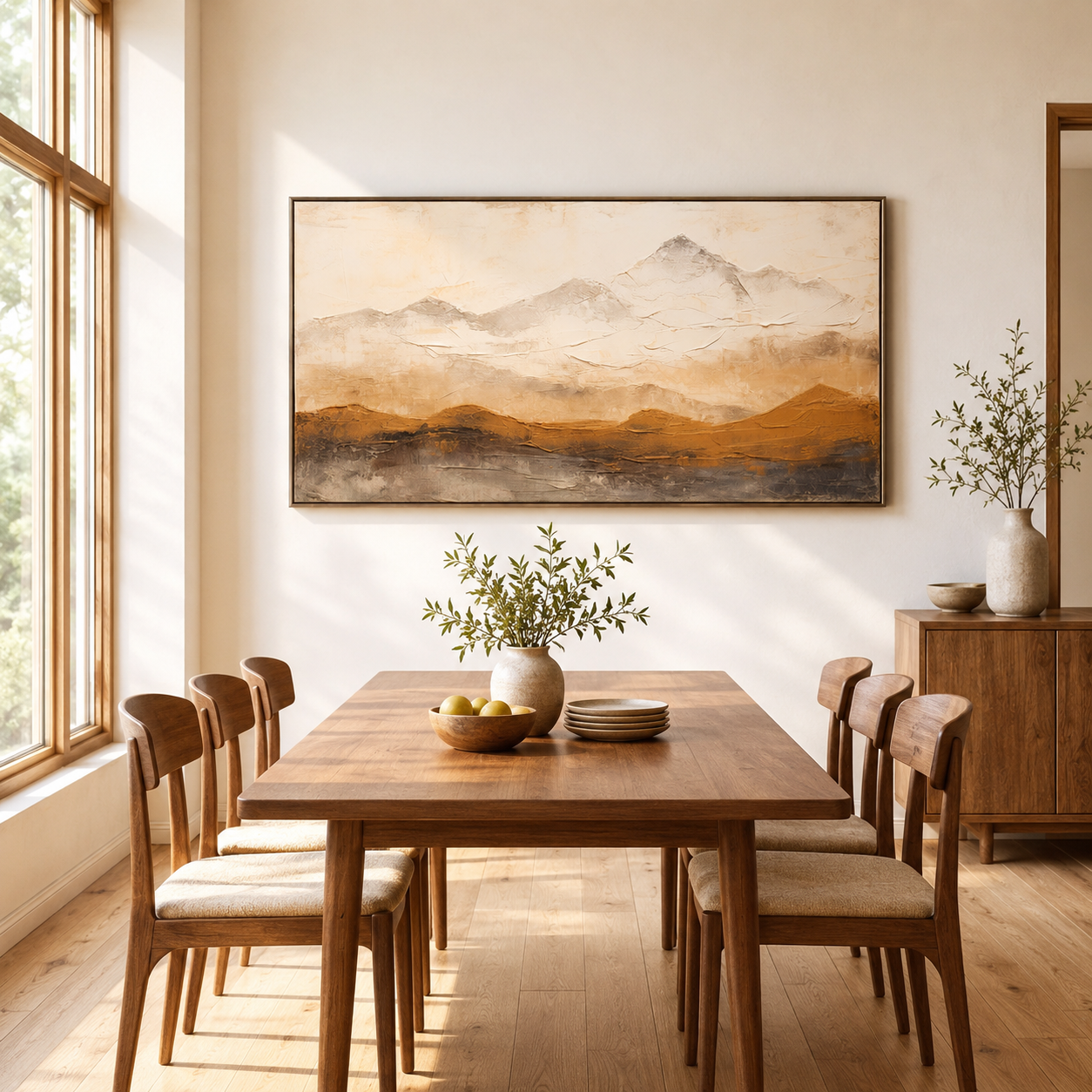 Desert Horizon – Neutral Mountain Landscape Wall Art for Organic Modern Homes