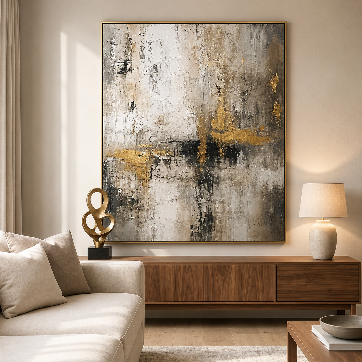 Golden Echoes – Luxury Textured Abstract Wall Art