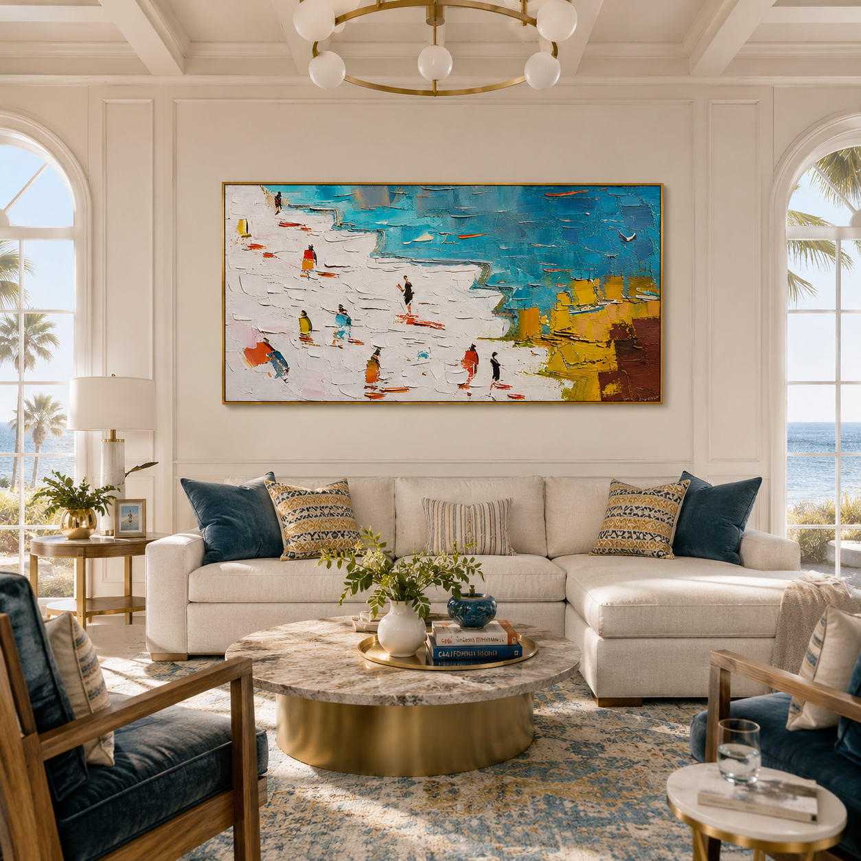 Coastal Promenade – Textured Colorful Panoramic Wall Art