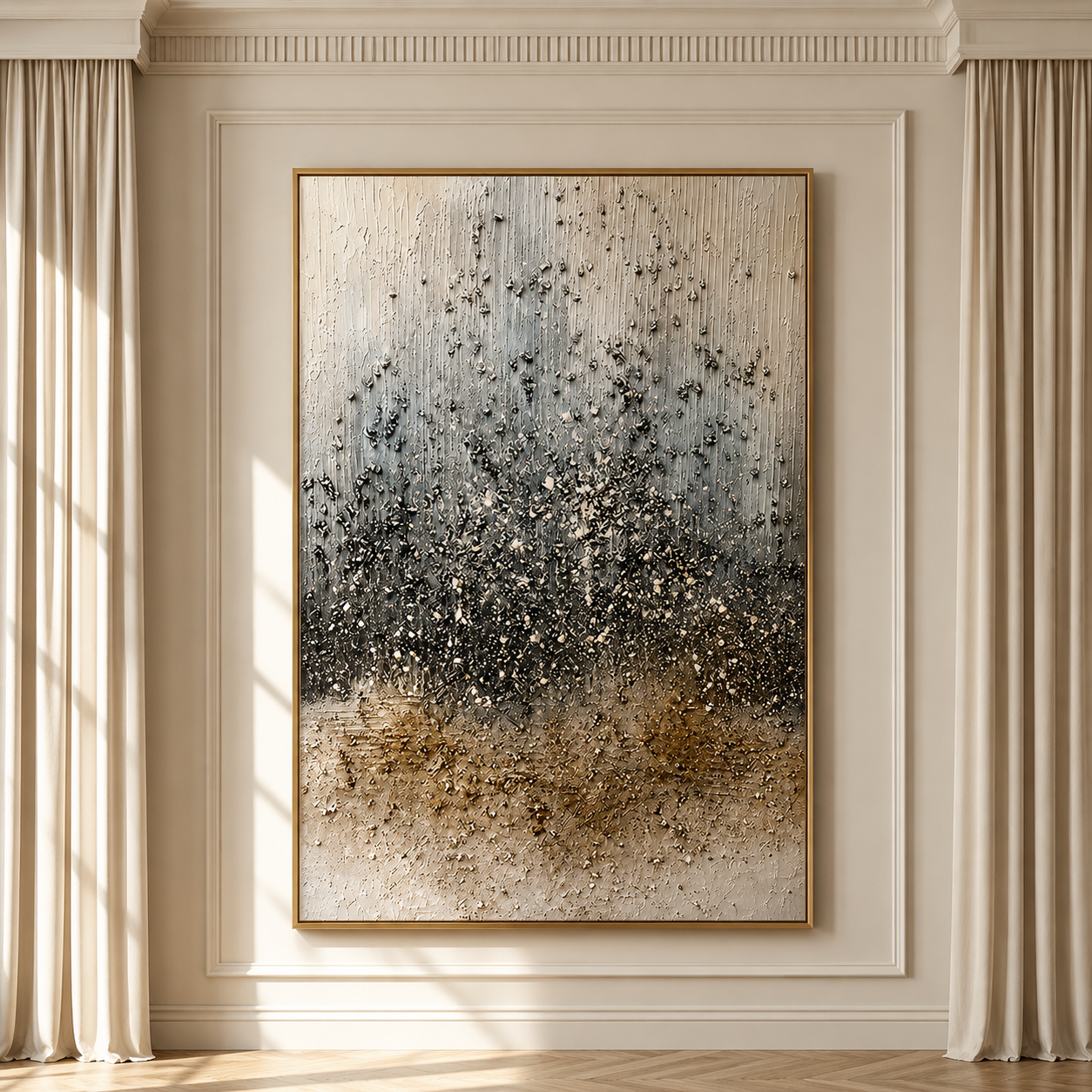 Midnight Cascade – Luxury Neutral Abstract Wall Art