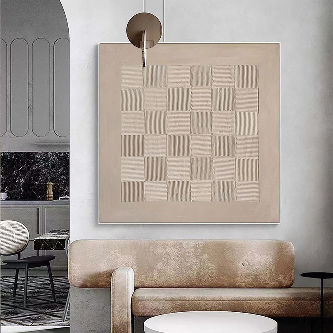 Textured Beige Abstract - Regular Grid Minimalist Living Room Art #JJ 016