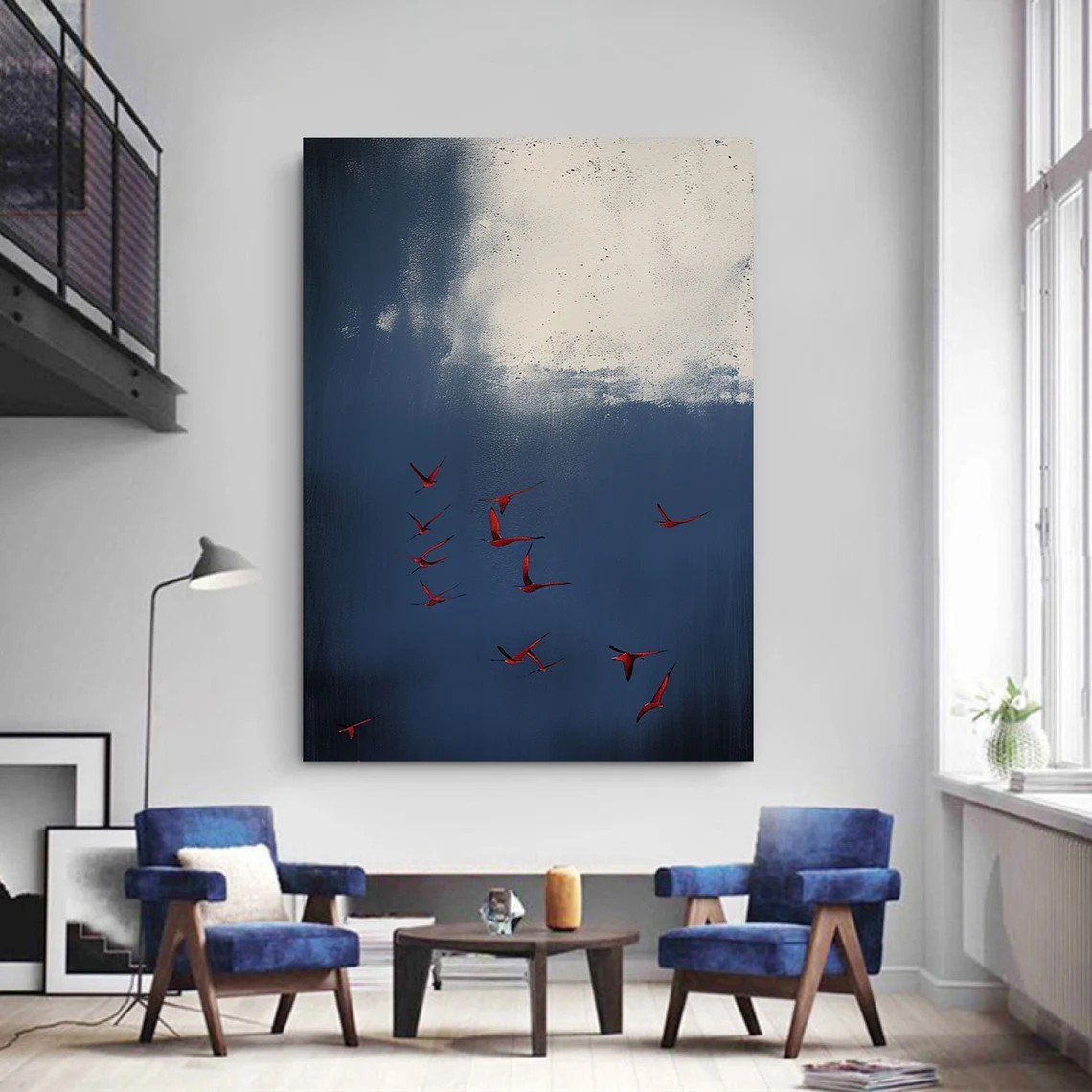 Abstract Birds Hand-Painted Oil Painting | Modern Minimalist Sky Artwork #TC 022