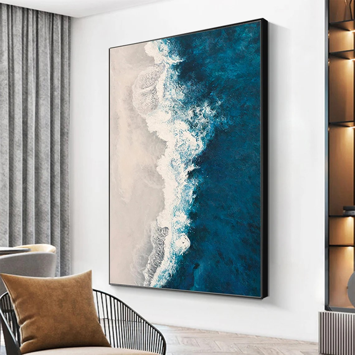 3D Vibrant Blue & White Ocean - Modern Seascape Art #JJ 019