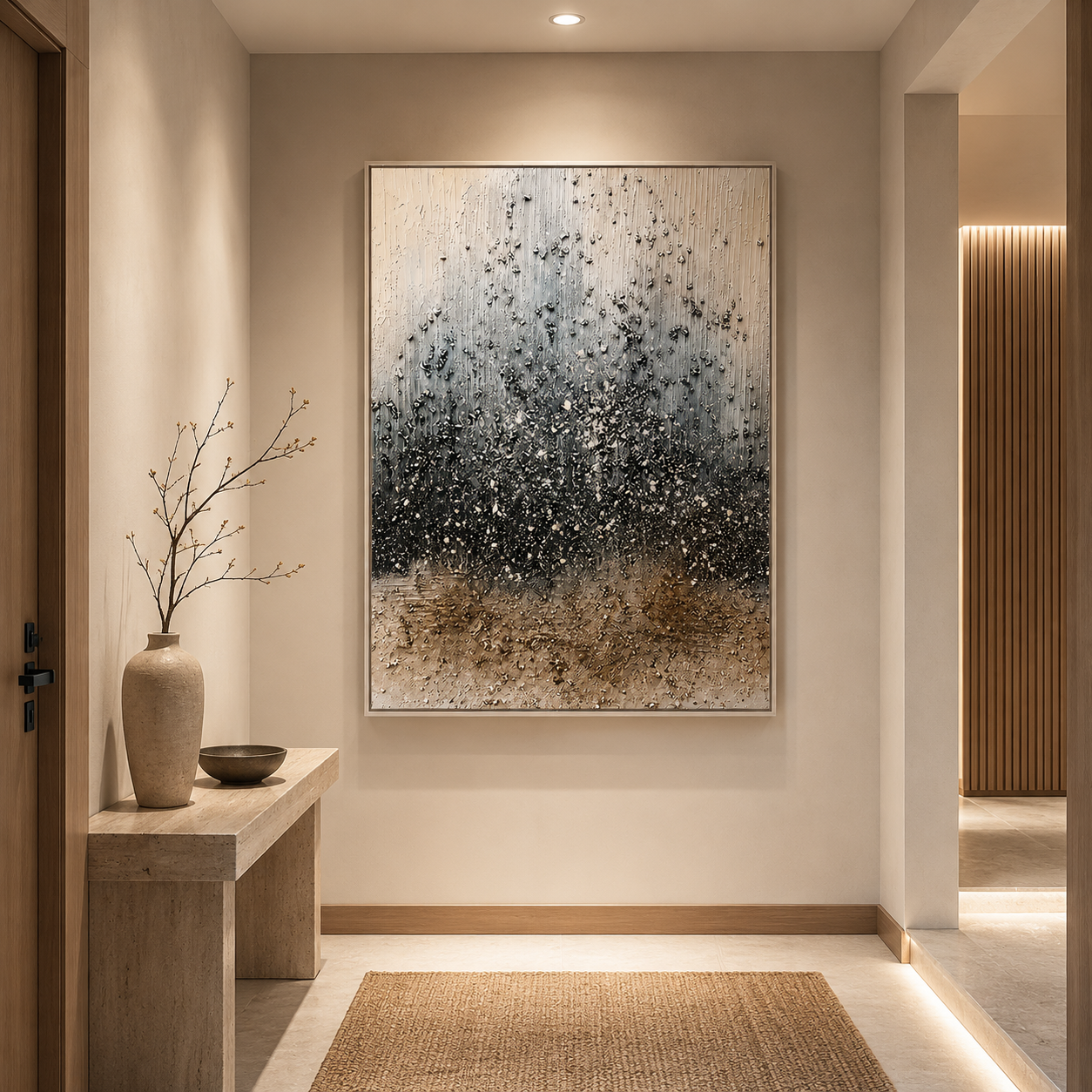 Midnight Cascade – Luxury Neutral Abstract Wall Art