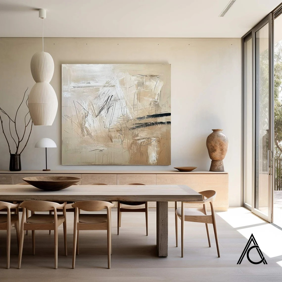 Large Abstract Oil Painting for Dining Room - Neutral Tones #JJ 024