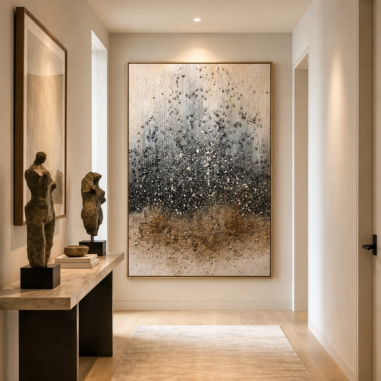 Midnight Cascade – Luxury Neutral Abstract Wall Art