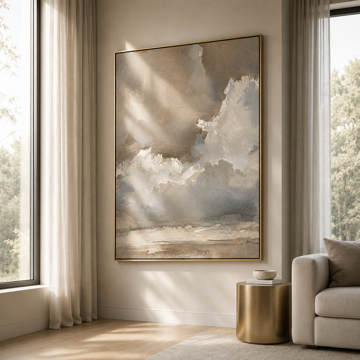 Mist Over Horizon – Neutral Abstract Landscape Wall Art