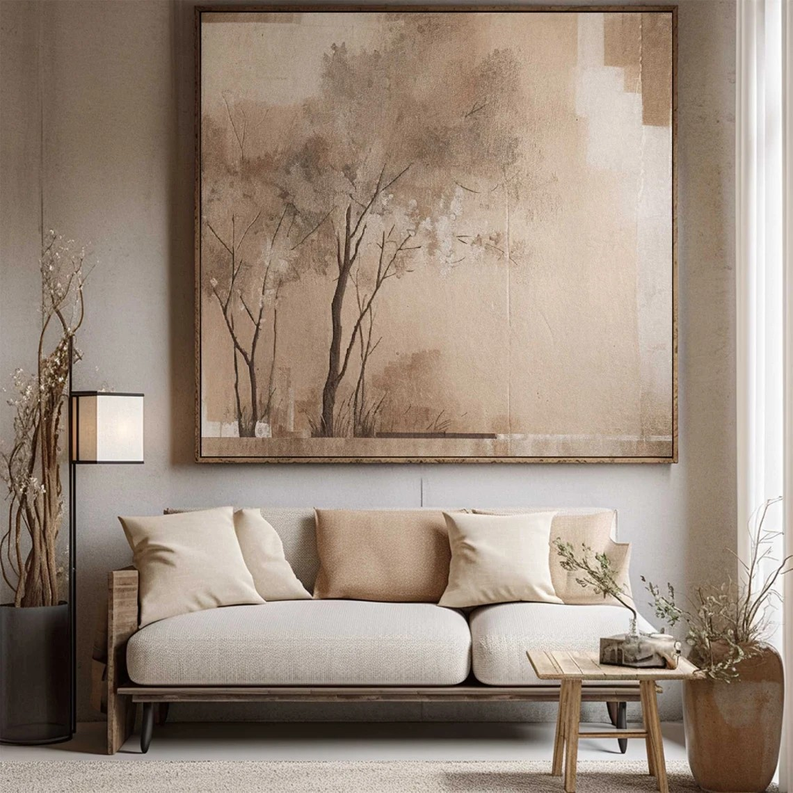 Neutral Tone Landscape Oil Painting - Minimalist Earthy Art #JJ 008