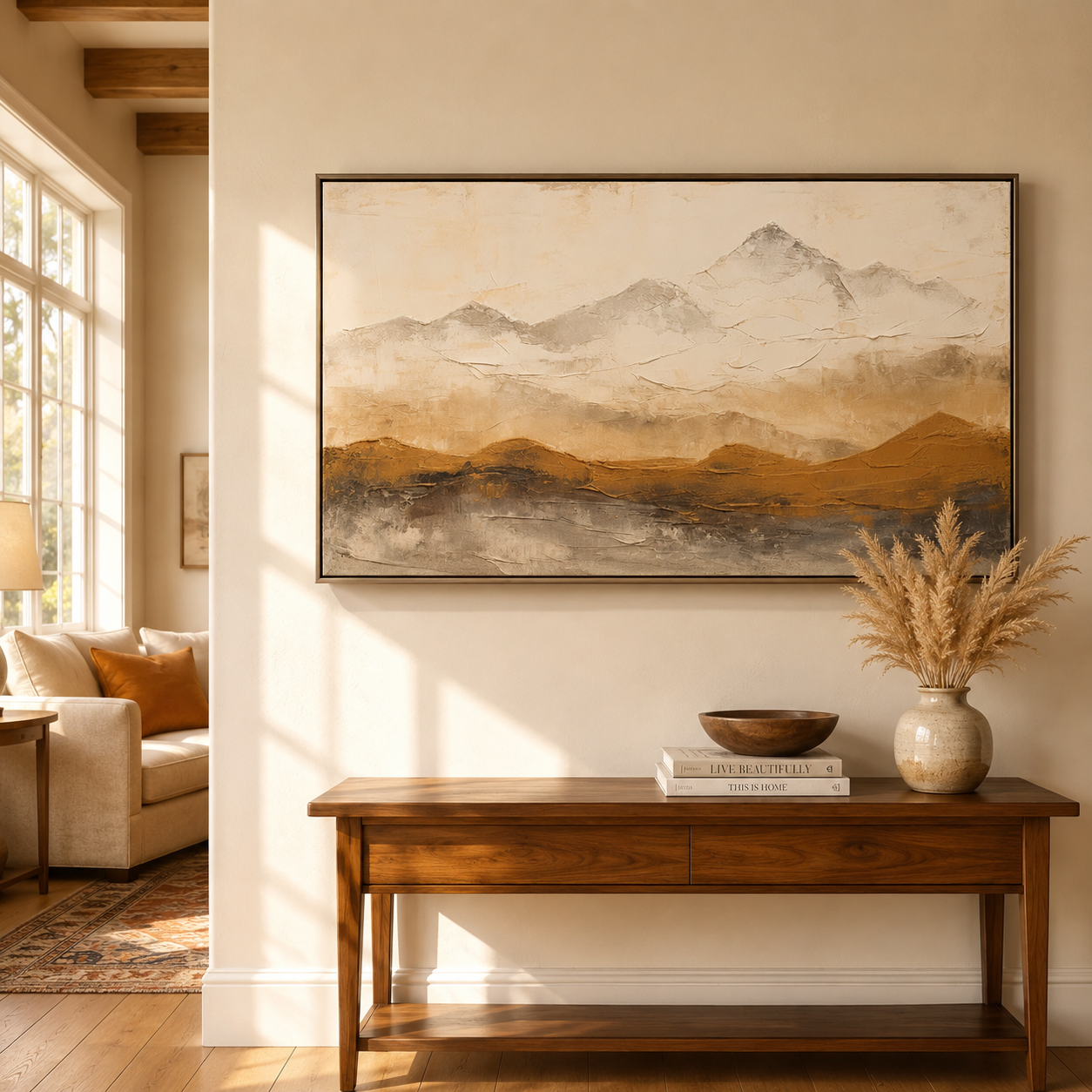 Desert Horizon – Neutral Mountain Landscape Wall Art for Organic Modern Homes