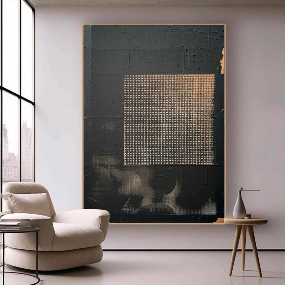 Textured Black & Gold Abstract Art - Modern Oil Painting #JJ 007