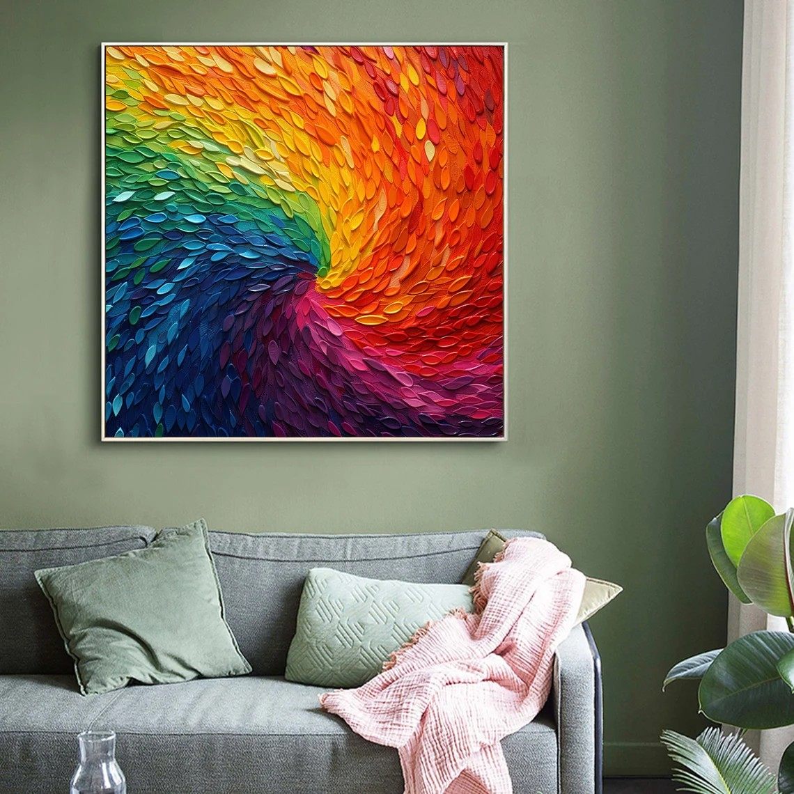 Rainbow Swirl Textured Abstract Oil Painting - Vibrant Art #JJ 043