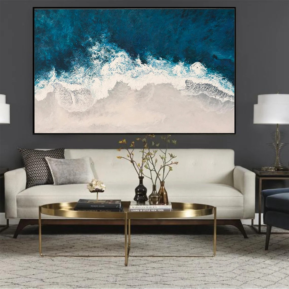 3D Vibrant Blue & White Ocean - Modern Seascape Art #JJ 019