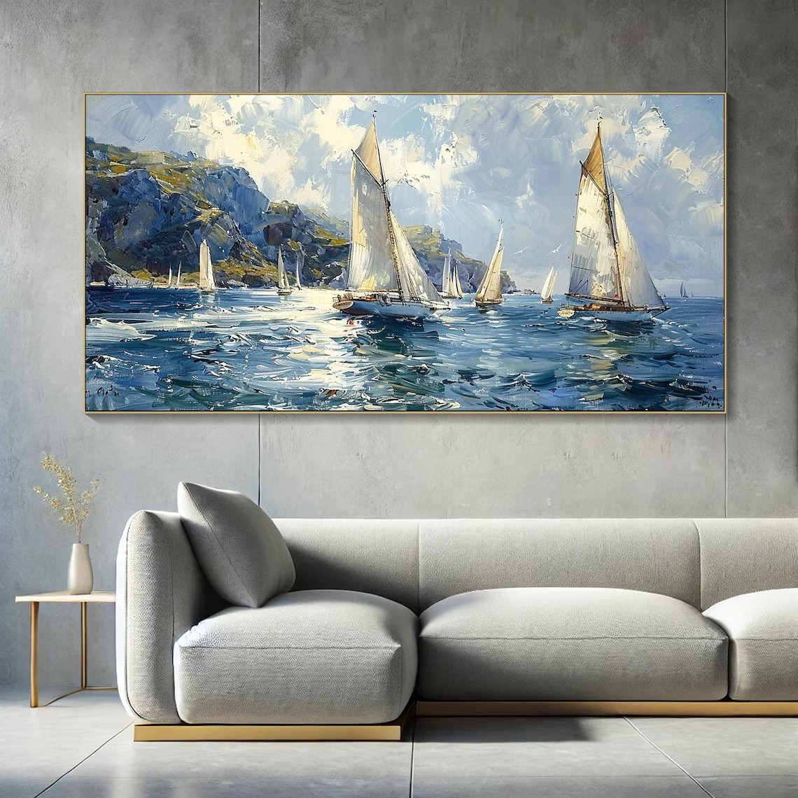 Textured Sailboat Oil Painting - Handmade Seascape Art #TC 098