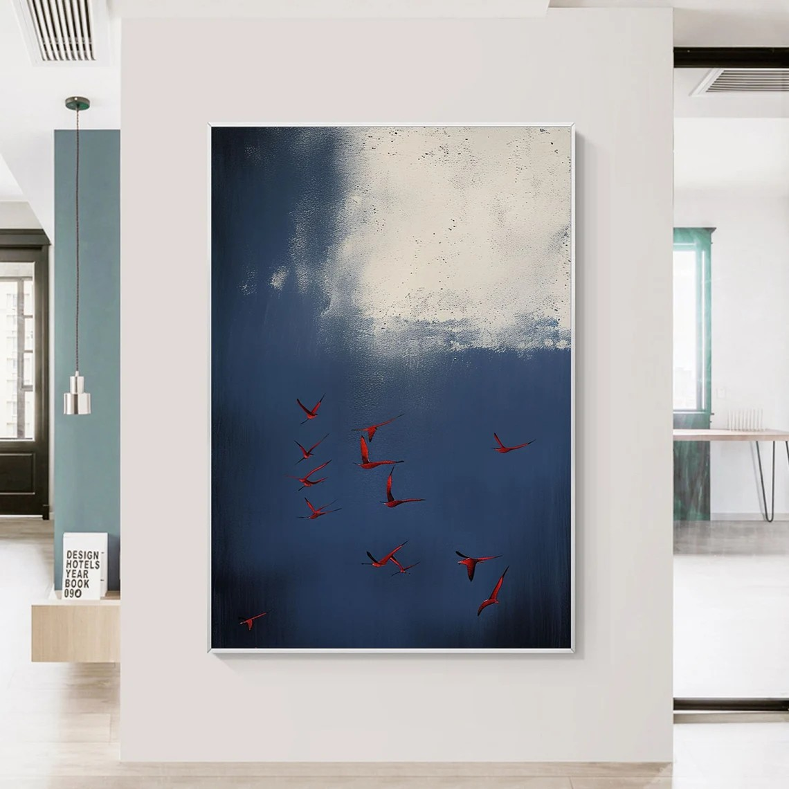 Abstract Birds Hand-Painted Oil Painting | Modern Minimalist Sky Artwork #TC 022