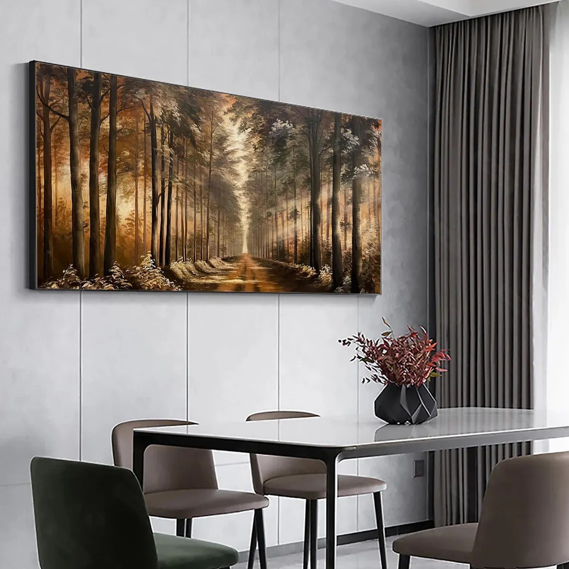 Golden Forest Path Abstract Oil Painting - Tranquil Art #JJ 039