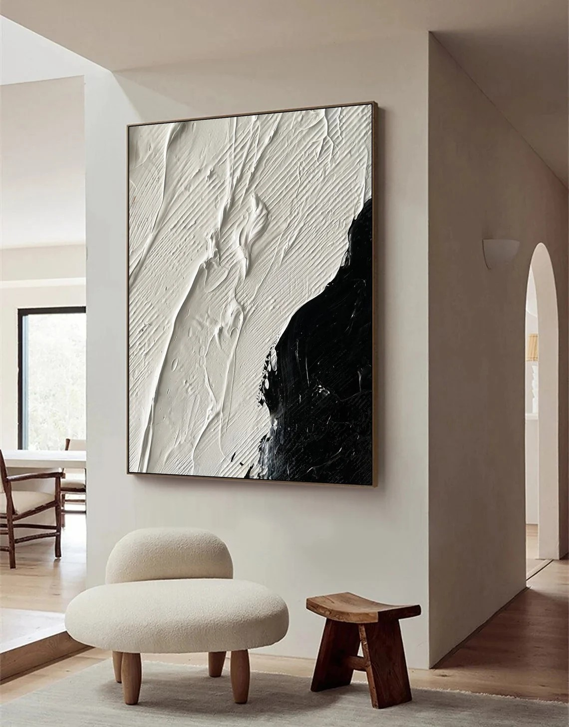 Modern Minimalist Black & White Abstract - Textured Canvas #JJ 025
