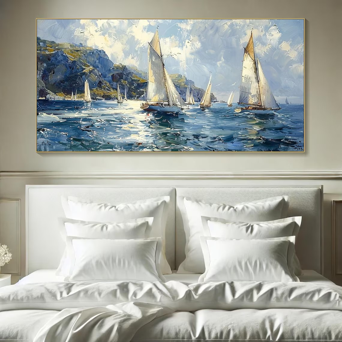 Textured Sailboat Oil Painting - Handmade Seascape Art #TC 098