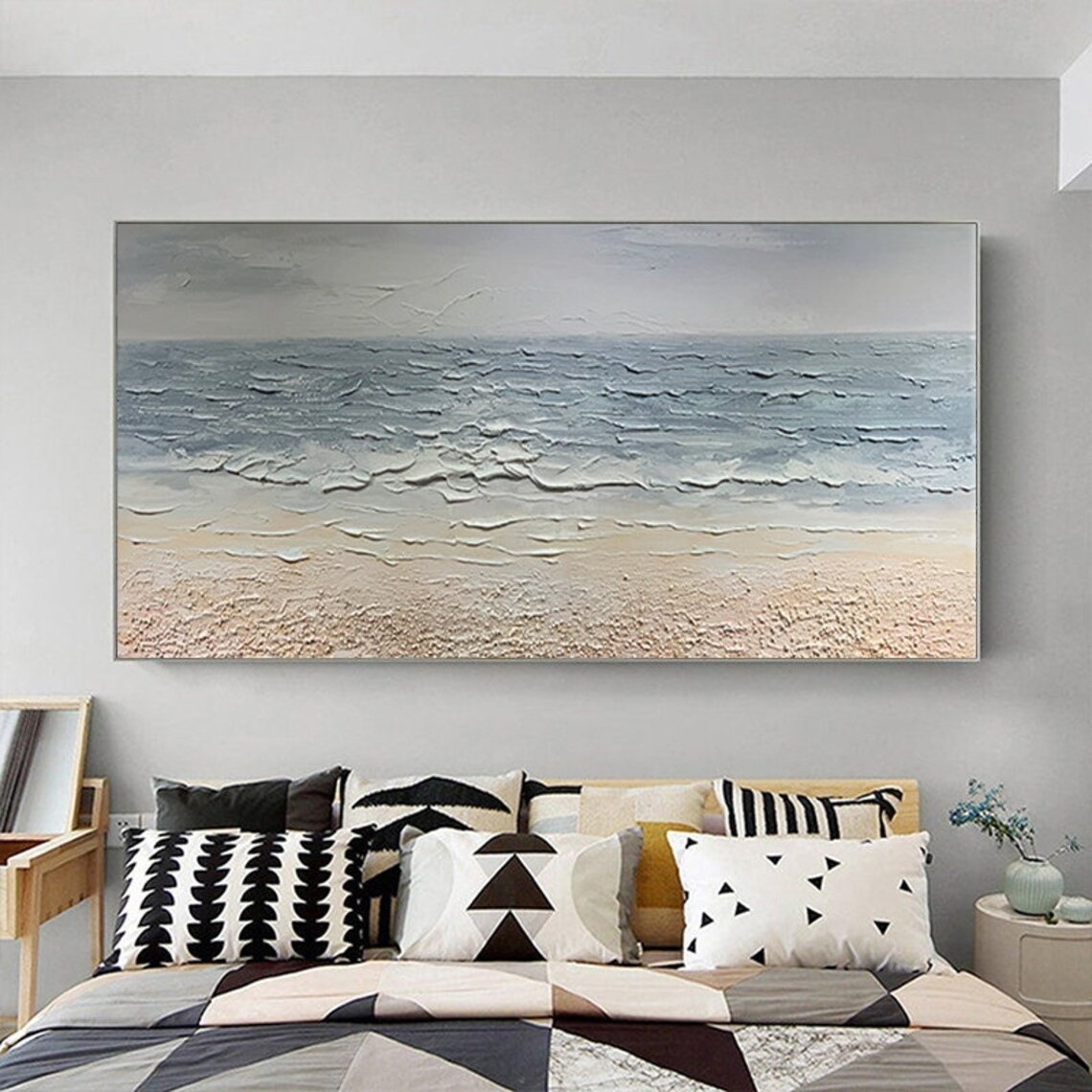 Calm Seascape Textured Abstract Oil Painting - Beach Art #JJ 032