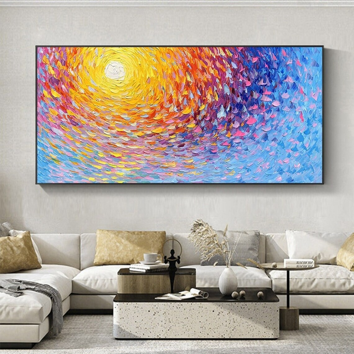 Light Burst Abstract Oil Painting - Vibrant Swirling Colors #JJ 034