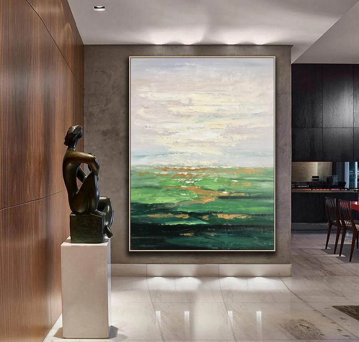 3D Green Abstract with Gold Accents - Modern Oil Art #JJ 028