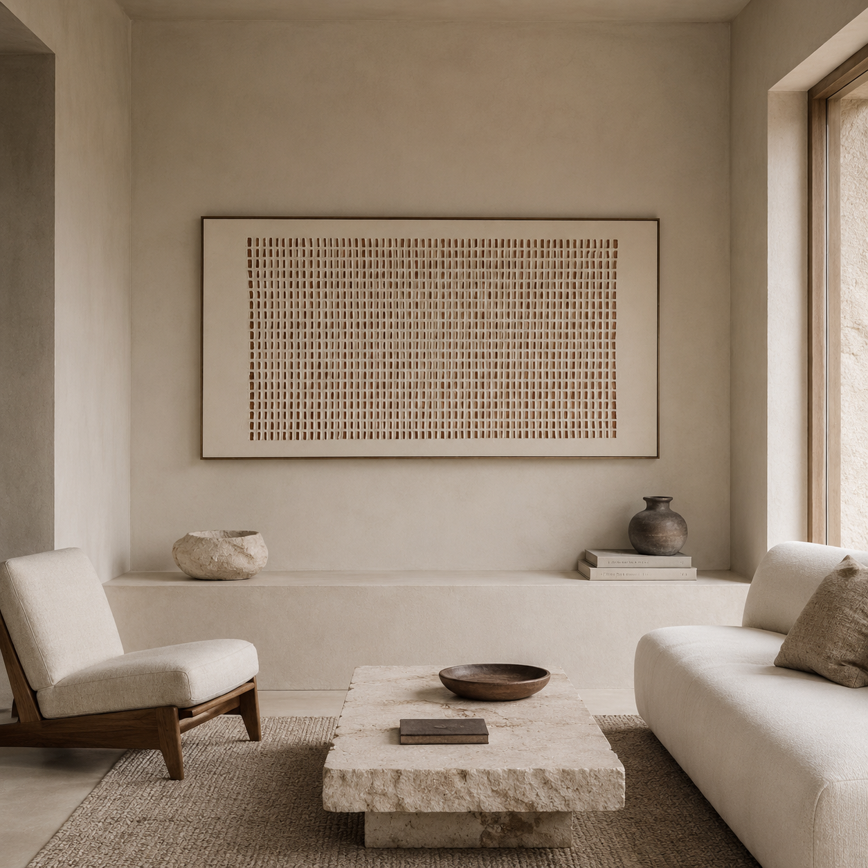 Silent Geometry – Minimalist Grid Wall Art for Organic Modern Interiors
