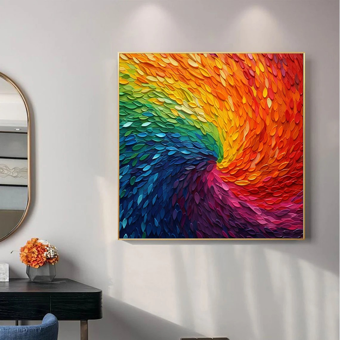Rainbow Swirl Textured Abstract Oil Painting - Vibrant Art #JJ 043