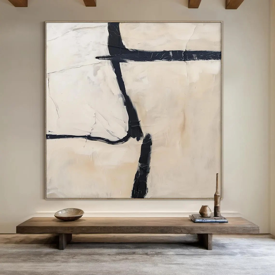 Geometric Abstract Oil Painting | Bold Black Lines Original Art #TC 059