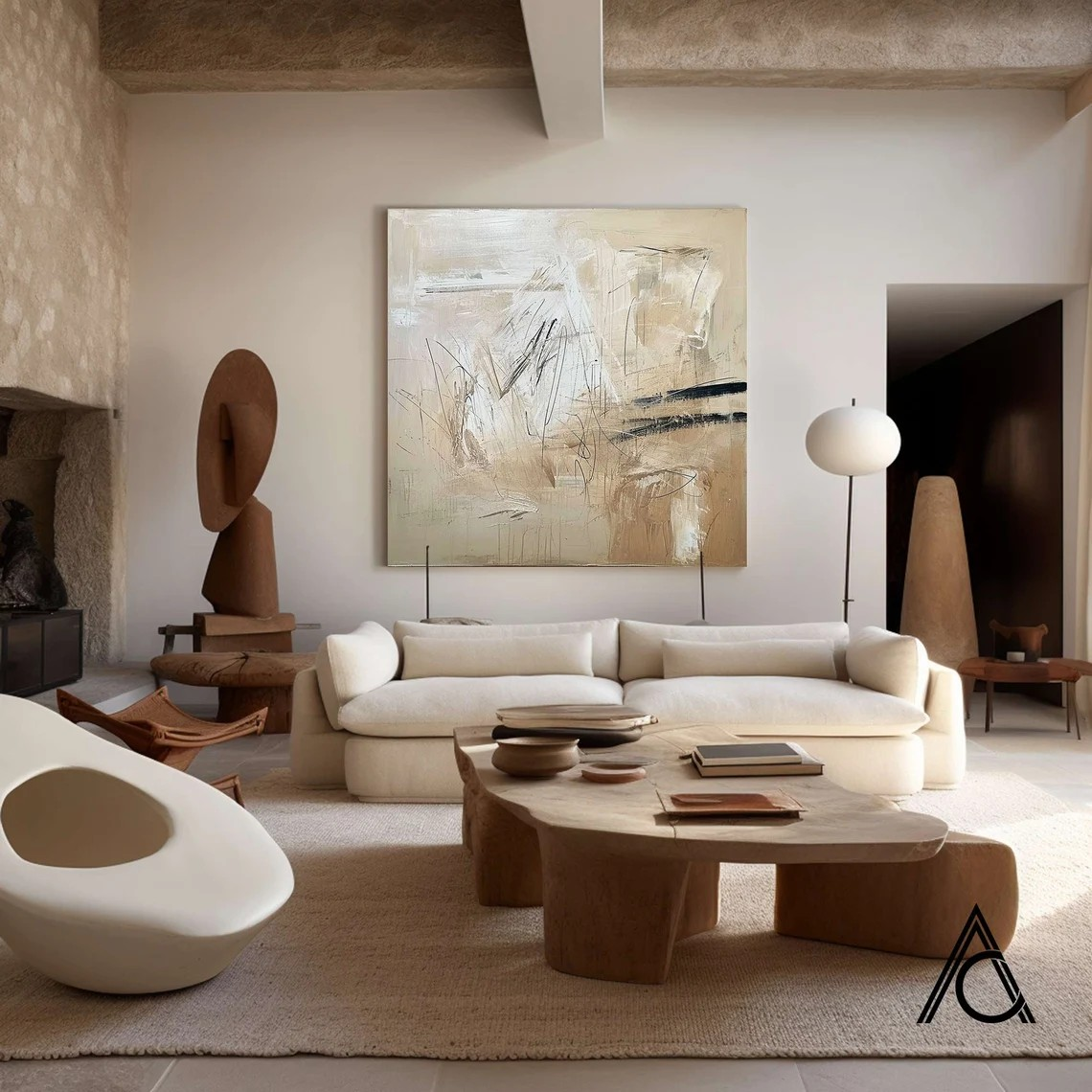 Large Abstract Oil Painting for Dining Room - Neutral Tones #JJ 024
