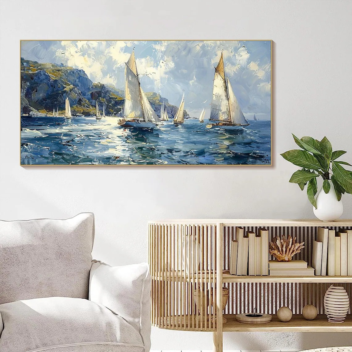 Textured Sailboat Oil Painting - Handmade Seascape Art #TC 098