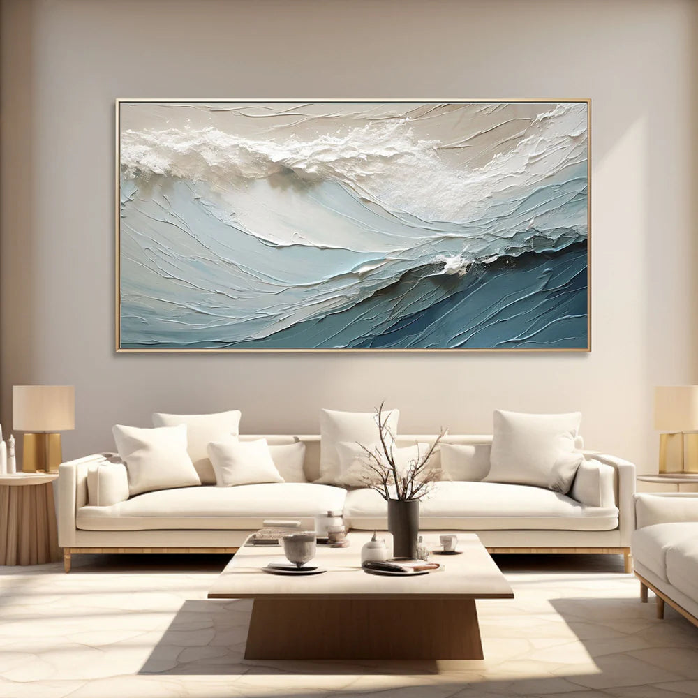 Large Textured Waves Artwork: Modern Abstract Seascape #ZZ 036