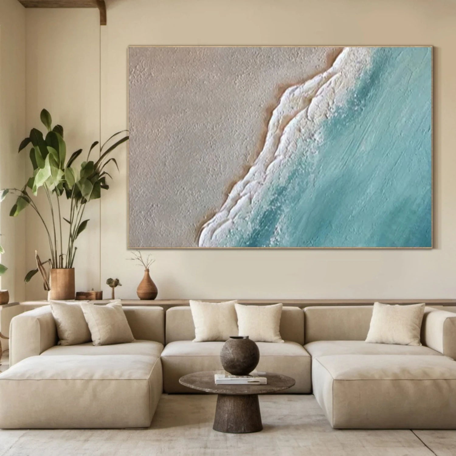 3D Textured Coastal Art | Ocean Wave and Sand Abstract Painting #JJ 160