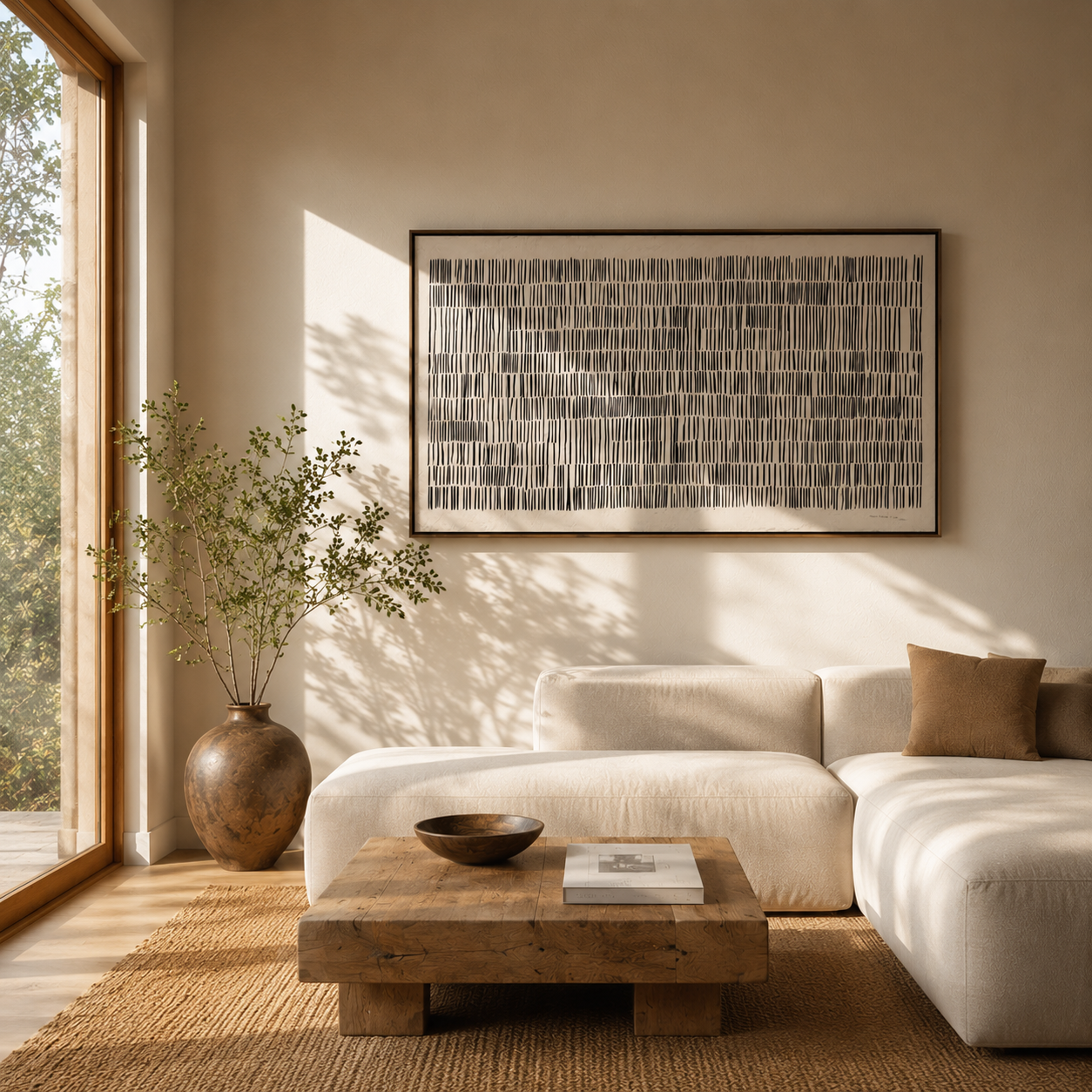 Quiet Rhythm – Minimalist Line Grid Wall Art for Modern Organic Interiors