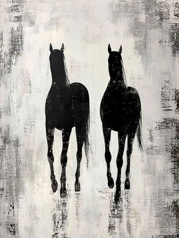 Abstract Equine Duo: Minimalist Black Horse Silhouettes #ZZ 034