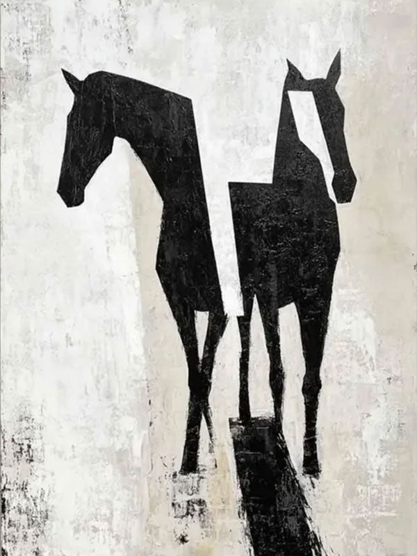 Contemporary Horse Duo: Subtle Abstract Animal Canvas #ZZ 035