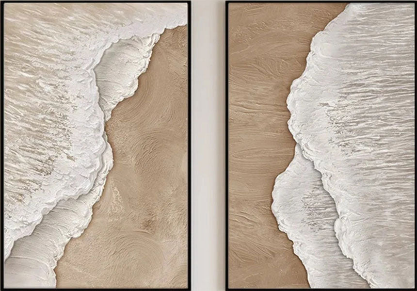 Abstract Seascape Diptych: Textured Beach Painting Set of 2 #ZZ 042