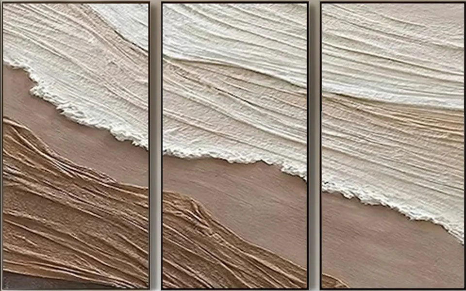 Textured Neutral Wall Art Set | 3 Piece Coastal Ocean Canvas #ZZ 061