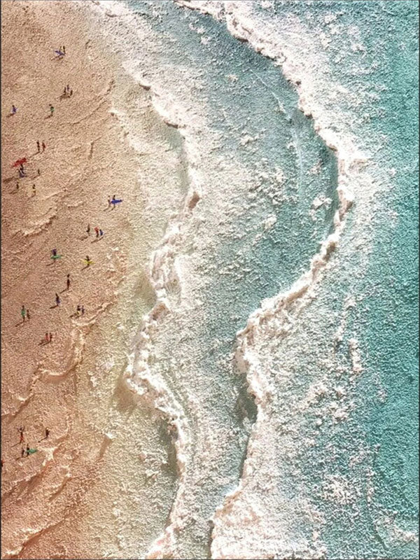 Large Textured Ocean Wall Art | Aerial Beach Scene Canvas Painting #ZZ 064