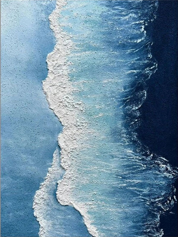 Textured Ocean Wave Wall Art | Vertical Blue Abstract Canvas #ZZ 066
