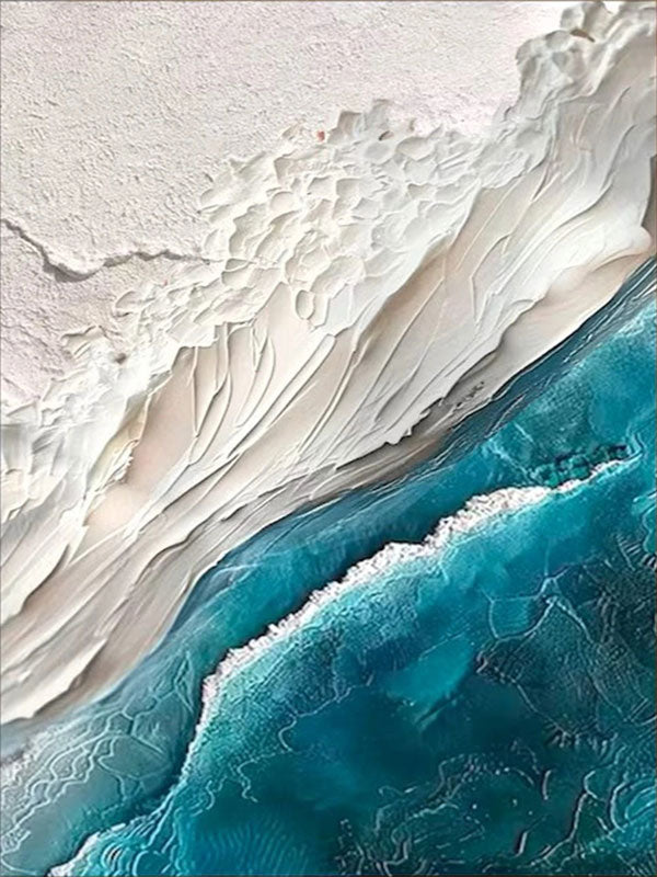 3D Plaster Style Wall Art | Vertical Coastal Ocean Wave Canvas #ZZ 067