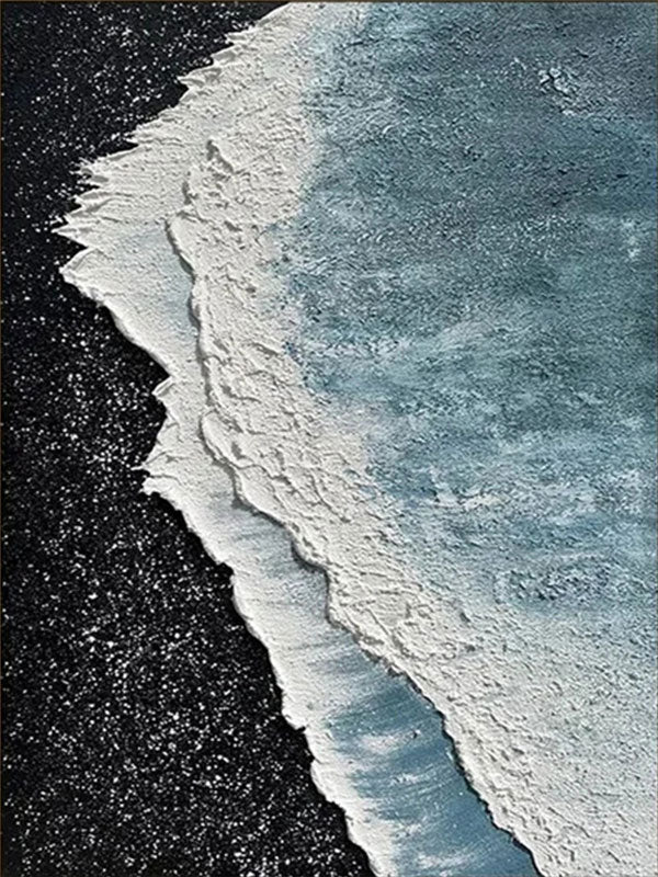 Textured Ocean Wave Wall Art | Black Sand Beach Canvas Painting #ZZ 068