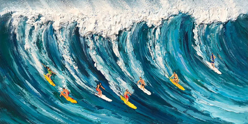 Blue Ocean Wave Surfing Abstract Art, Modern Sport #TB 076