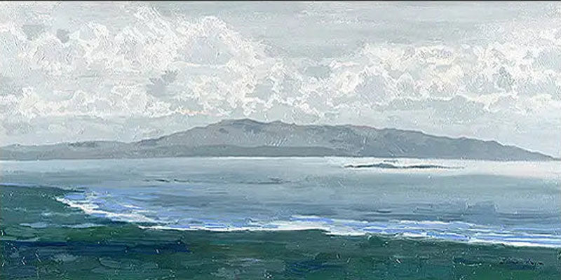 Large Coastal Landscape Wall Art | Abstract Ocean & Mountain Painting #ZZ 078