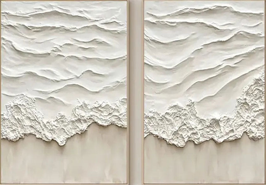 Oversized Contemporary Wall Art Textured Neutral Wave Set of 2 #ZZ 083